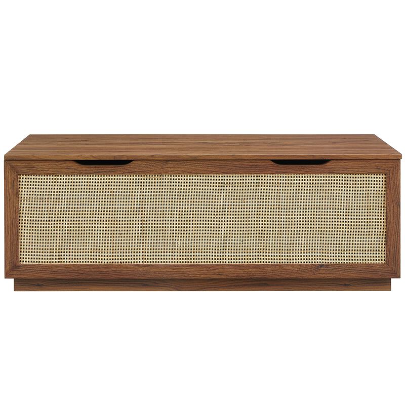 Modway Soma Rattan Storage Bench in Walnut &ndash; Faux Cane Flip-Top Low Profile Storage Ottoman for Bedroom, Entryway, or Living Room image number 7