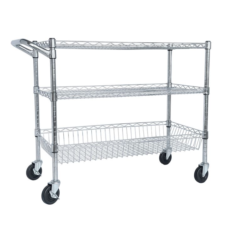 ELEMENT ACE Heavy Duty 3 Tier Rolling Utility Cart with Wheels, Handle Bar and Shelf Liners, Multi-Purpose Storage Solution for Kitchen, Restaurant, Garage and Office