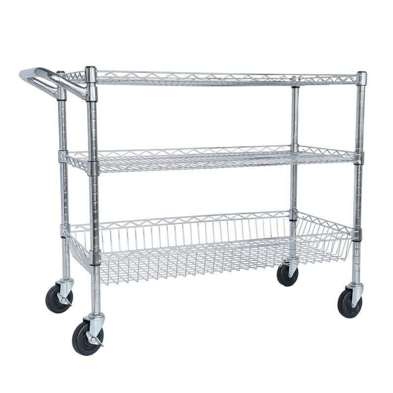 ELEMENT ACE Heavy Duty 3 Tier Rolling Utility Cart with Wheels, Handle Bar and Shelf Liners, Multi-Purpose Storage Solution for Kitchen, Restaurant, Garage and Office image number 0