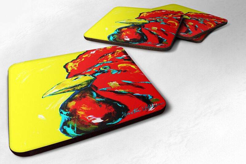 Caroline's Treasures MW1138FC Bird-Rooster Big Head Foam Coasters (Set of 4), 3.5 H x 3.5 W, Multicolor image number 0