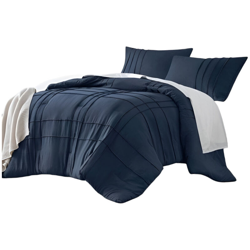 Soft Washed Pleated Comforter &ndash; Modern Lightweight Microfiber Bedding
