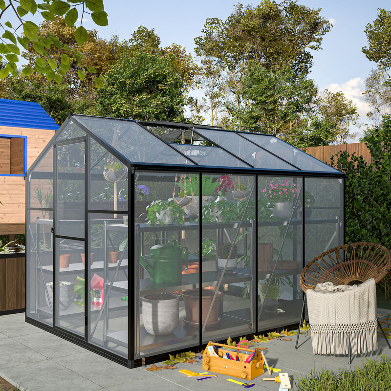 6x8 FT Greenhouse for Outdoors, Polycarbonate Greenhouse with Quick Setup Structure and Roof Vent image number 1