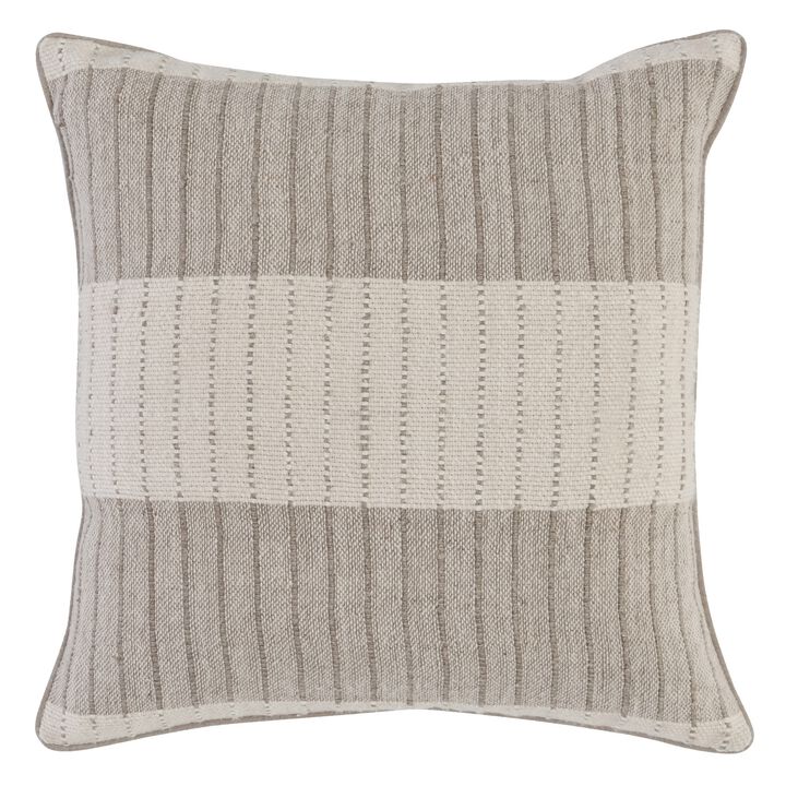 22 x 22 Soft Fabric Accent Throw Pillow, Woven Striped Design, Brown Beige-Benzara