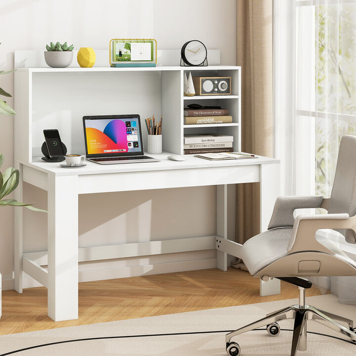 Modern Computer Desk with Hutch and Storage Shelves for Home Office or Study Room