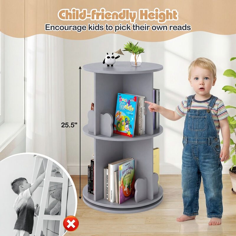 Kids 360&deg; Rotating Bookshelf 2-Tier Storage Rack with Bear Safety Baffles image number 5