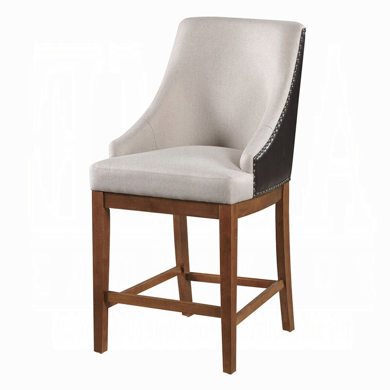 Elsie Counter Height Chair Set of 2, Black Faux Leather, Gray Fabric