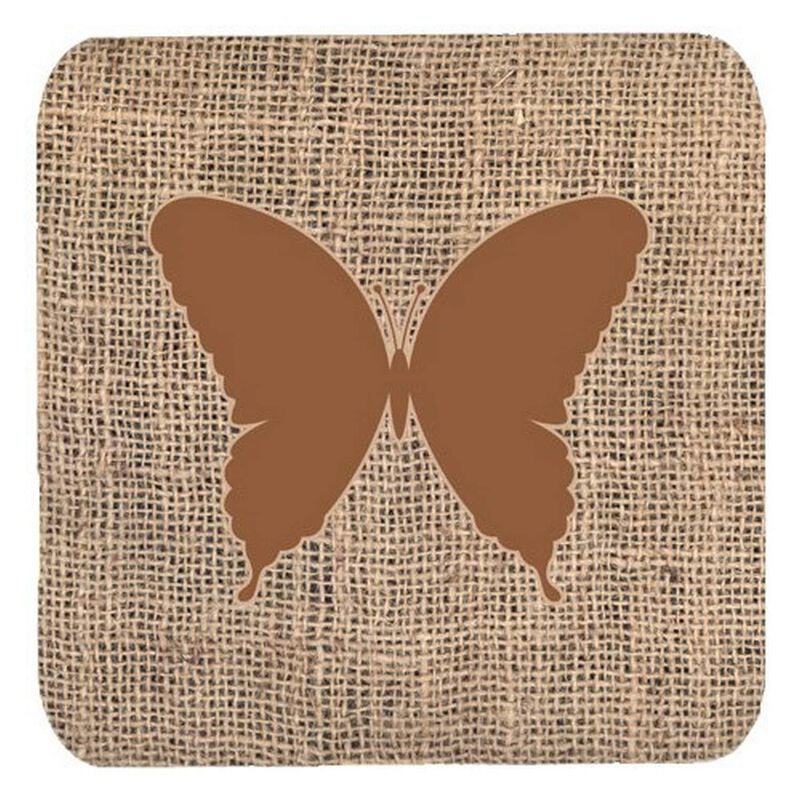 Caroline's Treasures BB1048-BL-BN-FC Butterfly Burlap and Brown Foam Coasters (Set of 4), 3.5 H x 3.5 W, Multicolor
