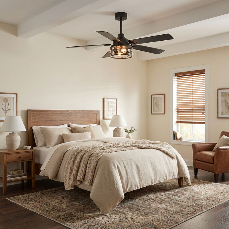Breezary 52" Ceiling Fan with Lights, E26 Glass Shade,Wood Blades, Quiet DC Motor, Remote Control, 6 Speeds, Reversible, Timer image number 9