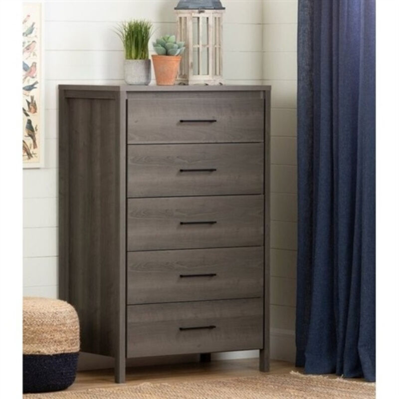 Modern Wood Finish 5 Drawer Chest – Tall Bedroom Storage Cabinet