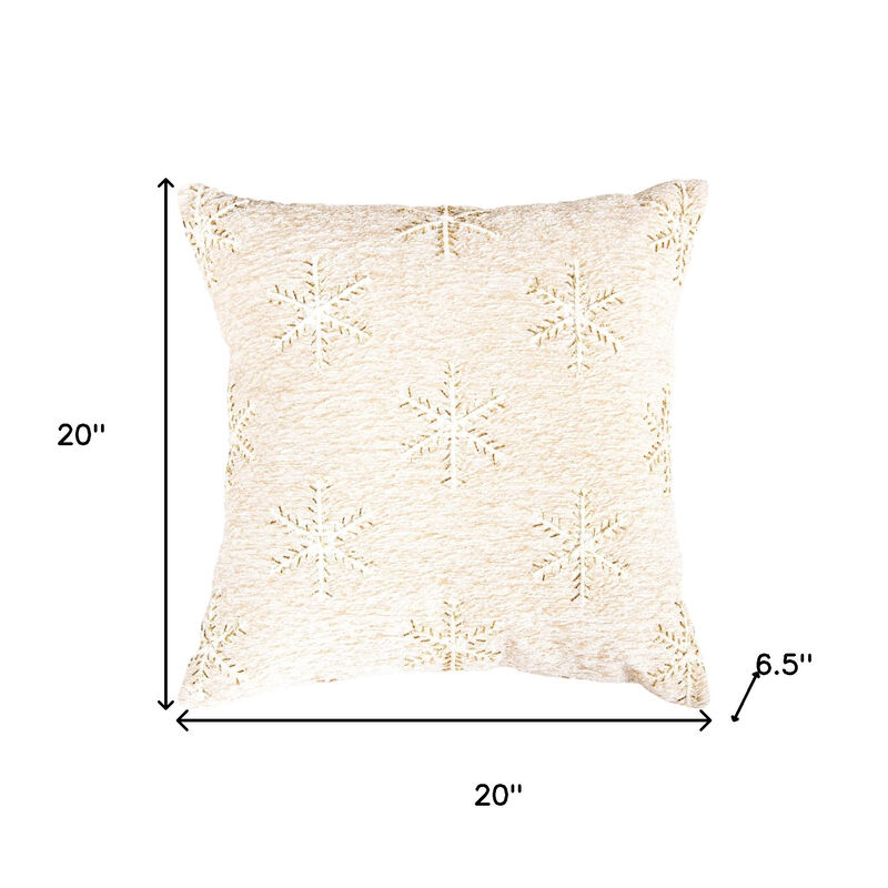 HomeRoots 20" Natural And Gold Snowflakes Christmas Throw Pillow With Embroidery image number 2