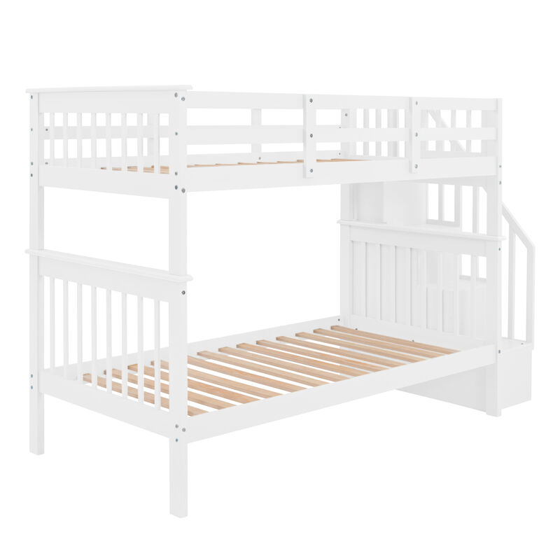 Stairway Twin-Over-Twin Bunk Bed With Storage And Guard Rail For Bedroom, Dorm