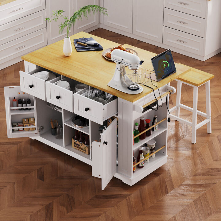 TATEUS 53inch Large Kitchen Island,Rolling Kitchen Cart
