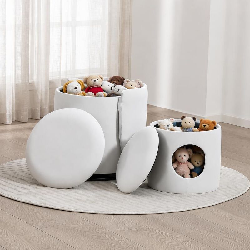 GOODSILO 360-Degree Swivel Upholstered Barrel Chair with Built-in Storage, Multi-Functional Stool for Bedroom Dining, Bonus Cat Bed image number 2