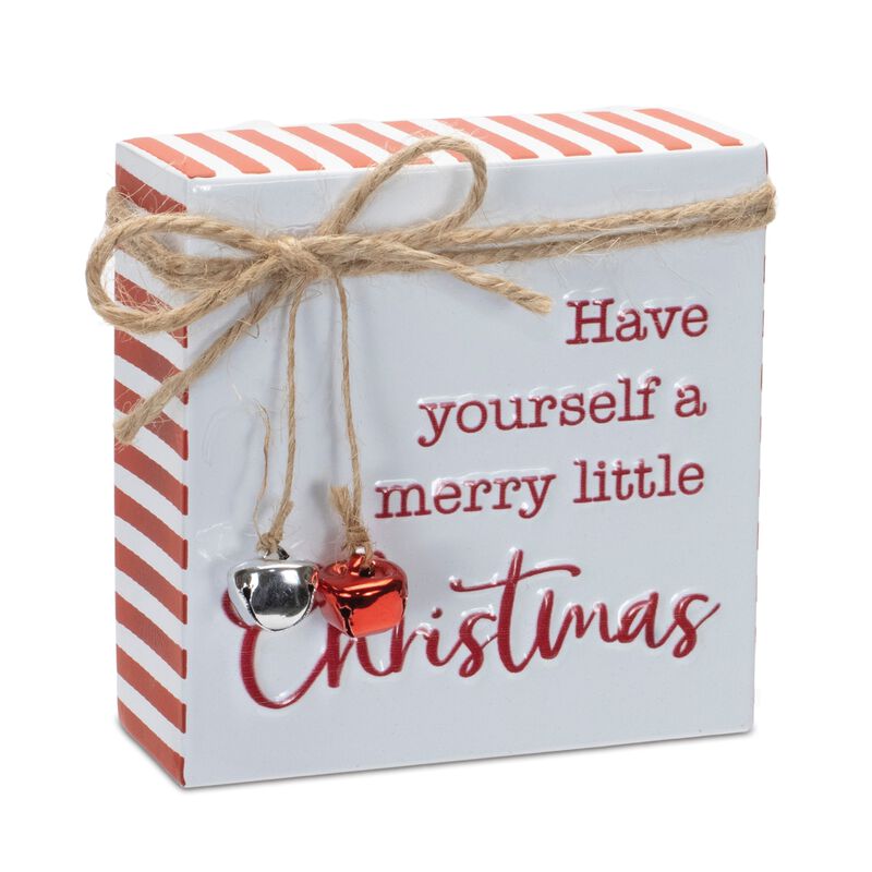 Metal Christmas Sentiment Sign with Bell Accents – Set of 2 Holiday Wall or Door Decorations with Festive Sayings