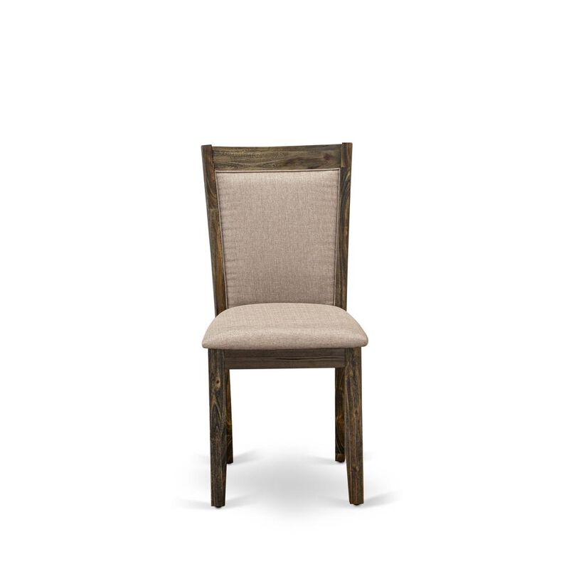 MZC7T16 Kitchen Chairs Set of 2 - Dark Khaki Linen Fabric Seat and High Chair Back - Distressed Jacobean Finish (SET OF 2)