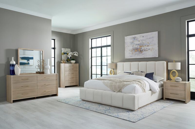 Gardenia Wood Frame Upholstered Platform Bed in Cotton and Chai