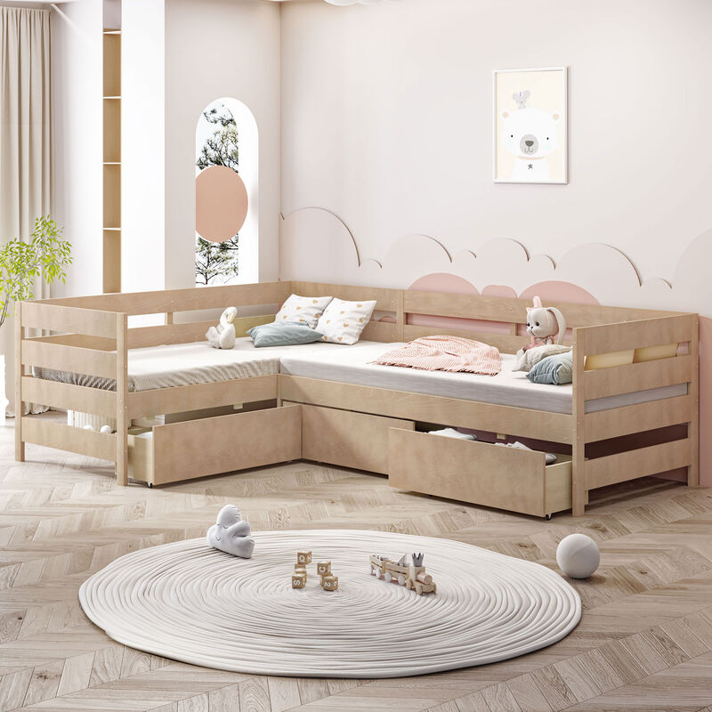Whisen L-shaped Platform Bed with Three Storage Drawers image number 2