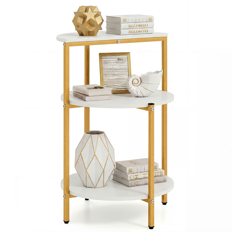 Round End Table with 3 Tier Storage Shelf for Bedroom and Small Spaces image number 3
