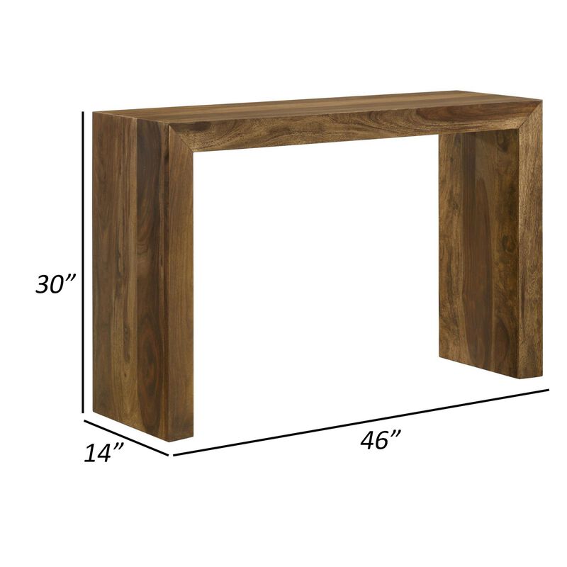 Ody 34 Inch Console Sofa Table, U Shaped, Sheesham Wood, Auburn Brown image number 4
