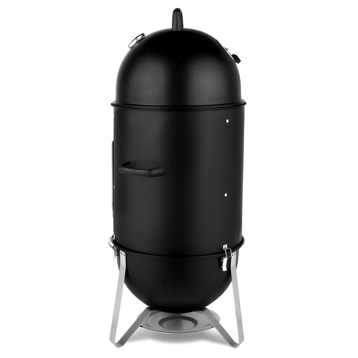 Vertical Charcoal Smoker Heavy-Duty 3-Layer Round BBQ Grill for Outdoor Cooking and Smoking