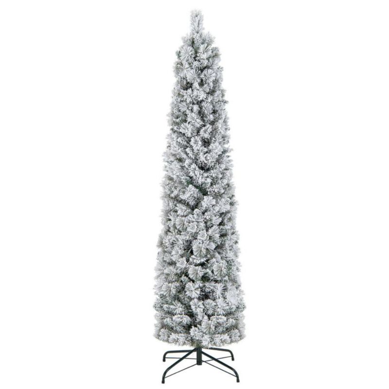 Christmas Tree with 258 Branch Tips and 100 Incandescent Lights-Flocked and Slim