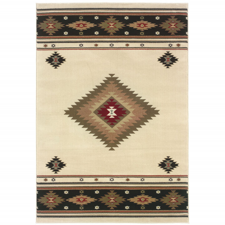 4 X 6 Beige Southwestern Power Loom Stain Resistant Area Rug
