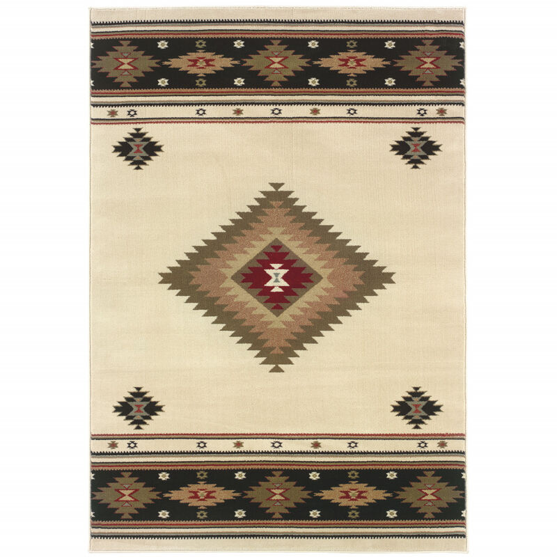 4 X 6 Beige Southwestern Power Loom Stain Resistant Area Rug image number 0