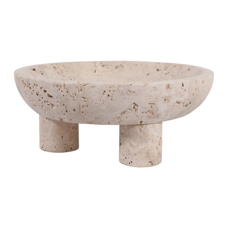 10" Travertine Footed Bowl, Tan image number 4