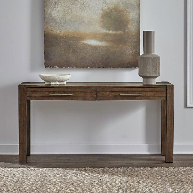 Liberty Furniture Broadmore Living Room Console Table - Cobblestone Brown image number 1