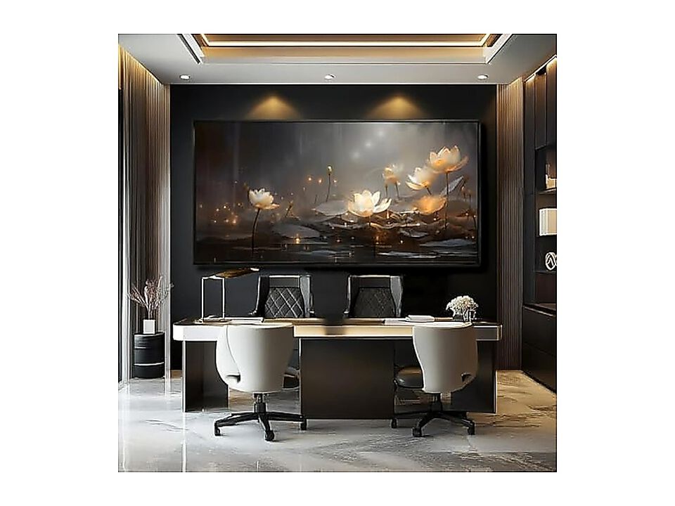 Flower Wall Decor Living Modern 24 X 48 Inch Gold White Art Floral Large Black