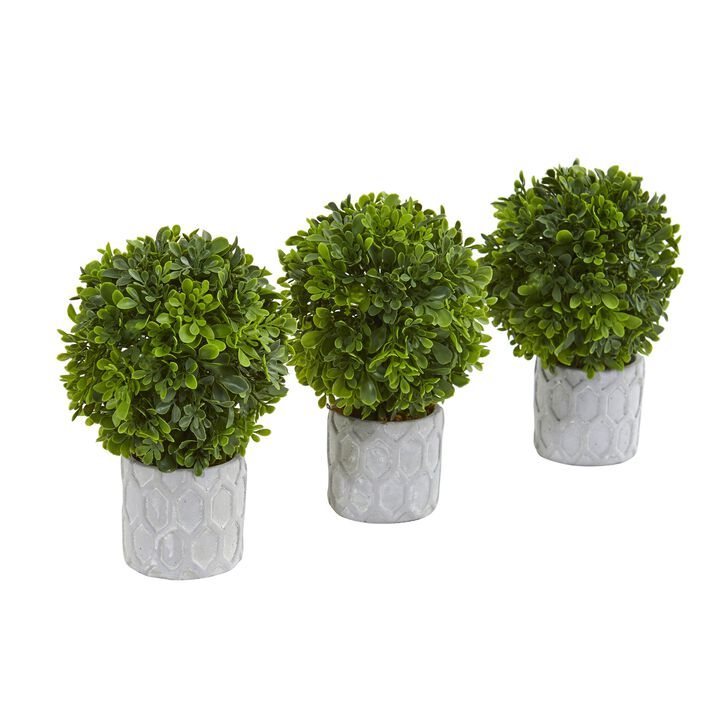 HomPlanti 9" Boxwood Artificial Mini Topiary (Set of 3)