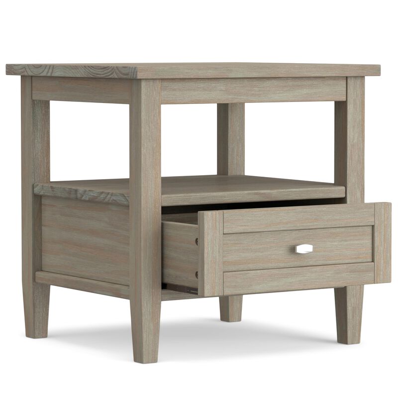 SIMPLIHOME Warm Shaker SOLID WOOD 20 inch Wide Rectangle Transitional End Side Table in Distressed Grey for the Living Room and