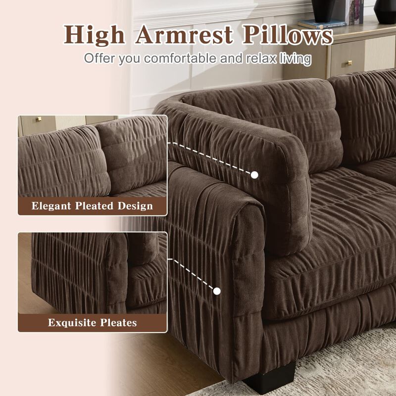 4 seat modular sectional sofa, Chenille L shaped sectional couch with ruched detailing, Modular sectional with 2 movable ottomans image number 6