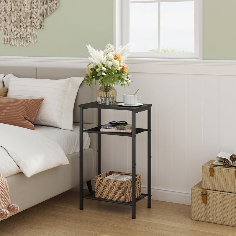 Hoctieon 2-Set 3 Tier End Table, Telephone Table Set of 2, Tall Side Table with Storage Set of 2, Small Nightstand for Small Spa