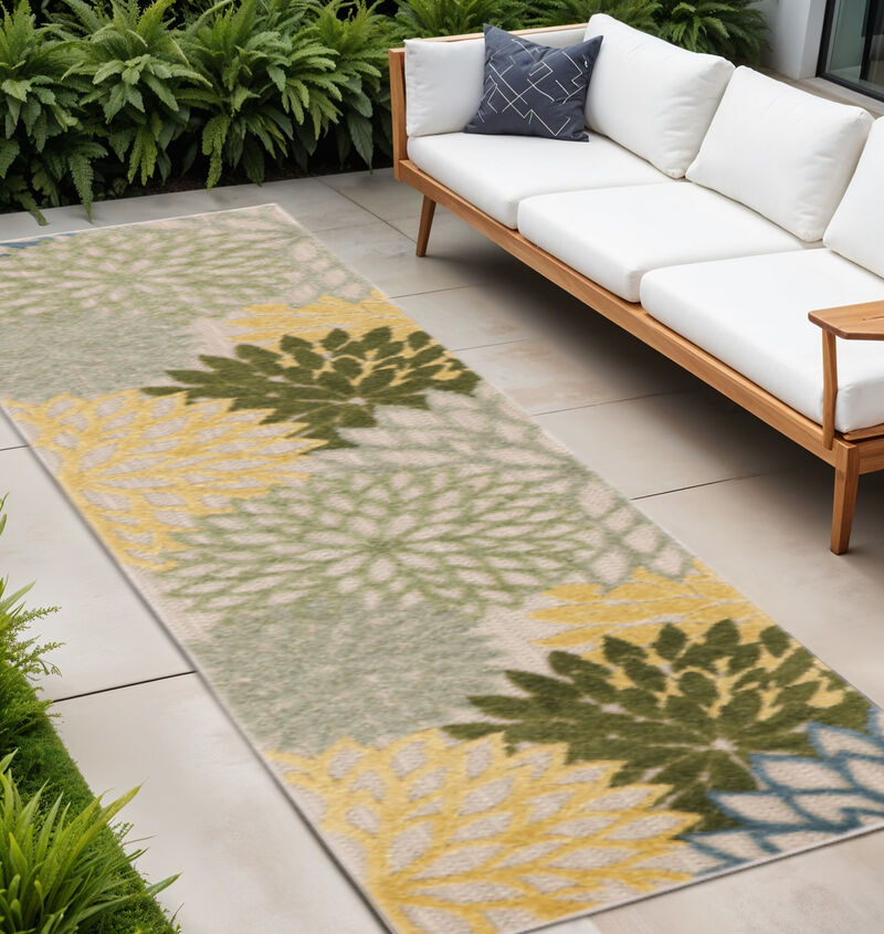 HomeRoots 8' Green Yellow And Blue Floral Indoor Outdoor Runner Rug image number 1