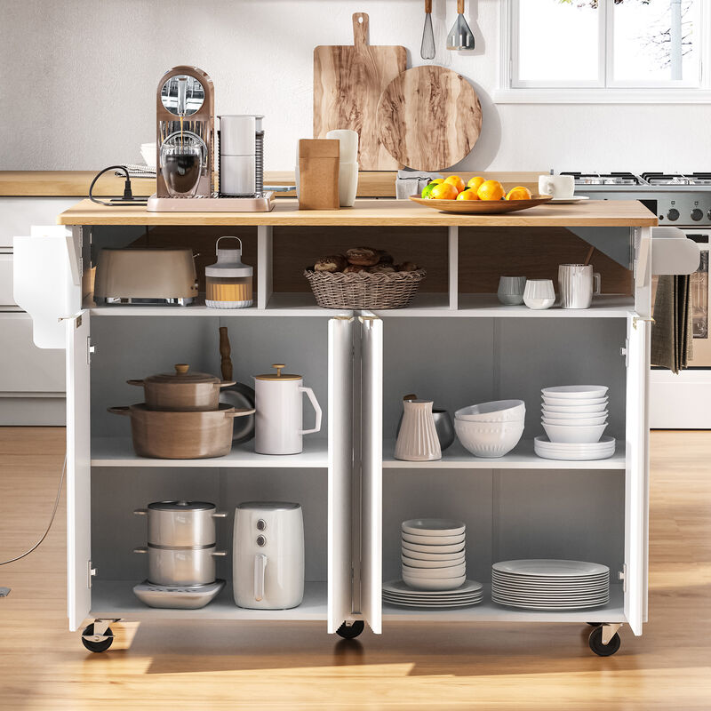 Whisen 55.5" Kitchen Island with 3 Drawers & 4 Doors, MDF Farmhouse Style for Kitchen & Dining Room image number 3