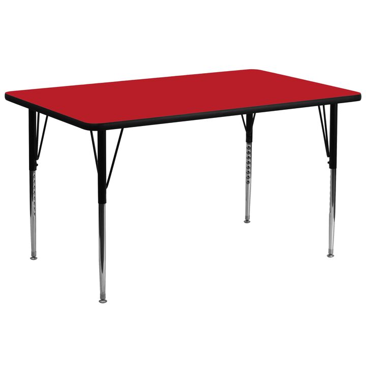 Flash Furniture 30''W x 72''L Rectangular Red HP Laminate Activity Table - Standard Height Adjustable Legs