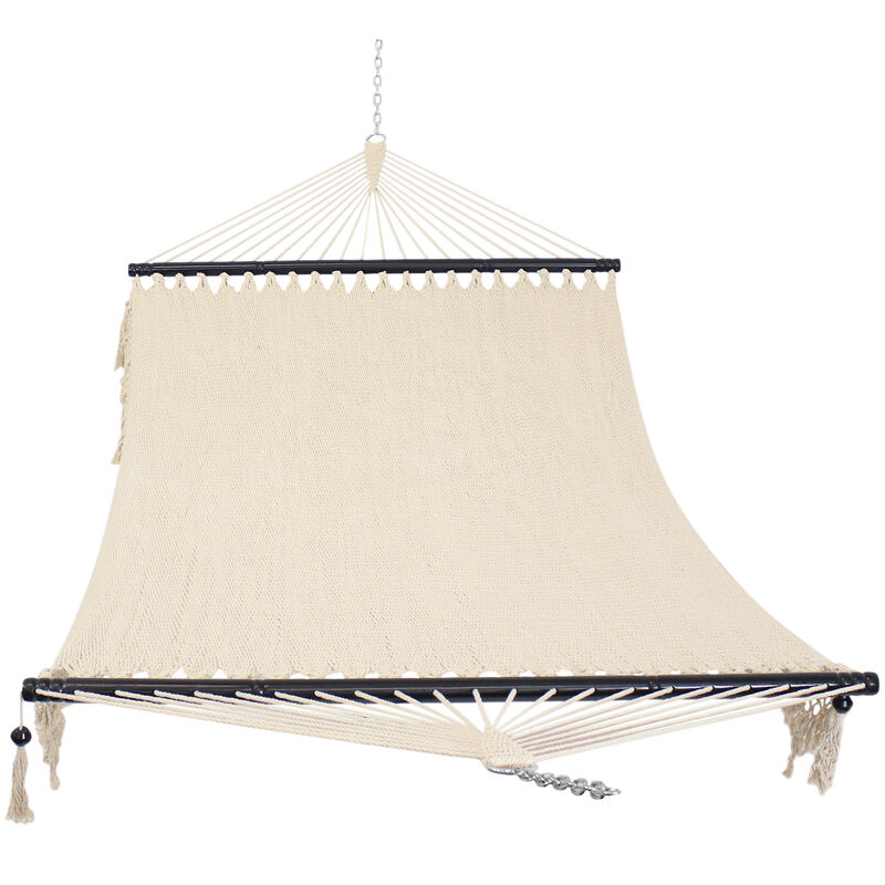 Sunnydaze 2-Person Woven Hammock with Spreader Bars and Fringe