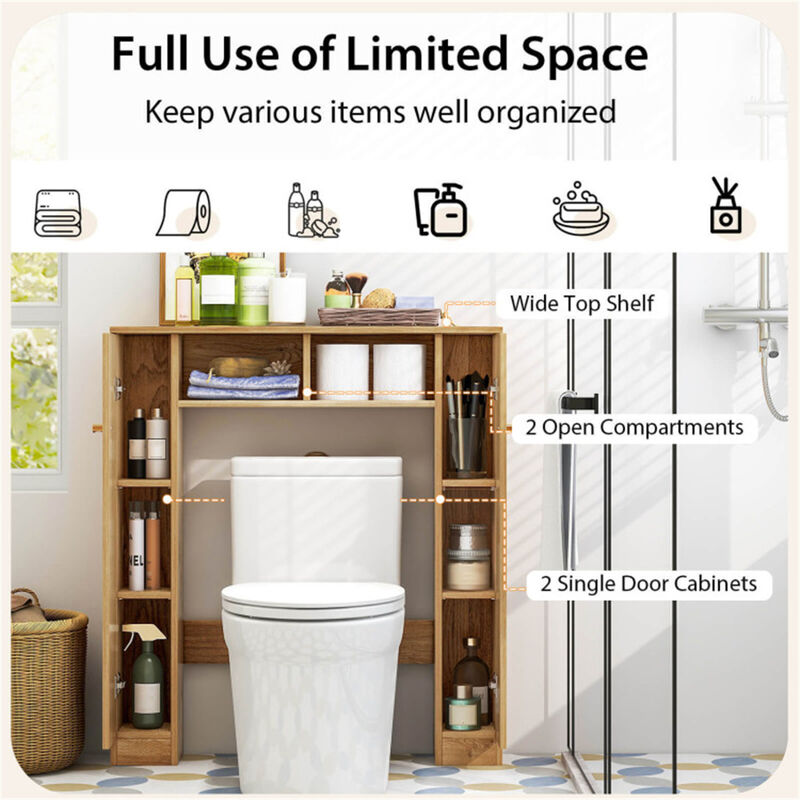 Independent Toilet Storage Cabinet with Shelves and Enclosed Compartment