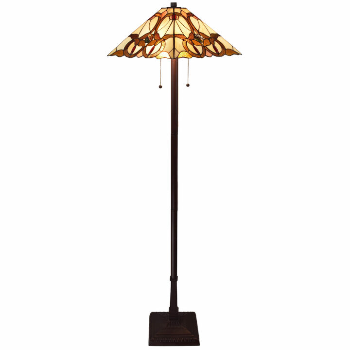 Hivvago 62" Beige Two Light Floor Lamp With Brown And White Glass Cone Shade