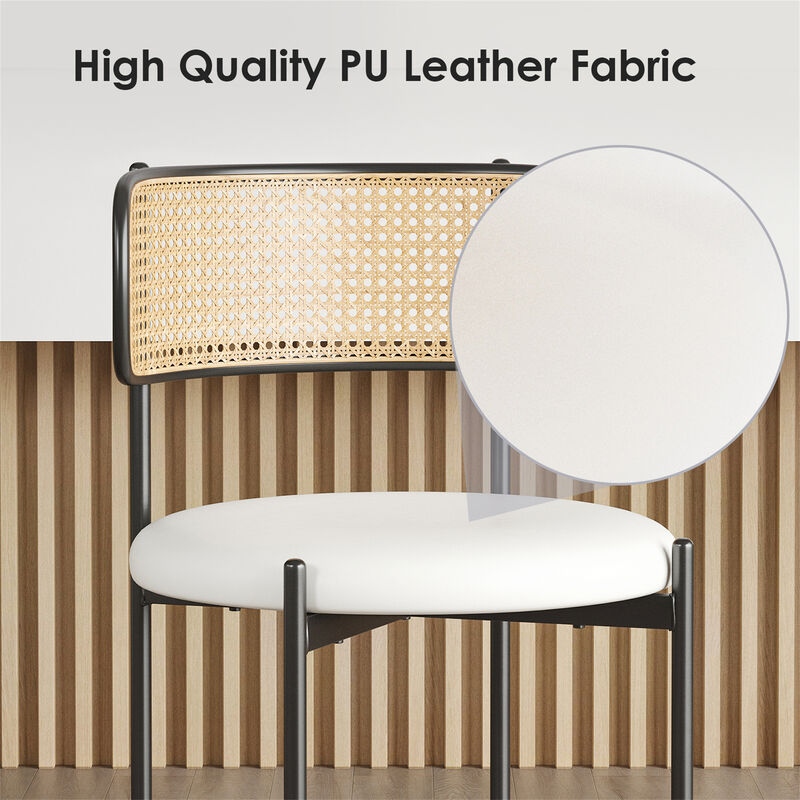 PU Leather Upholstered Seat Rattan Backrest Dining Chairs Set of 4 image number 6