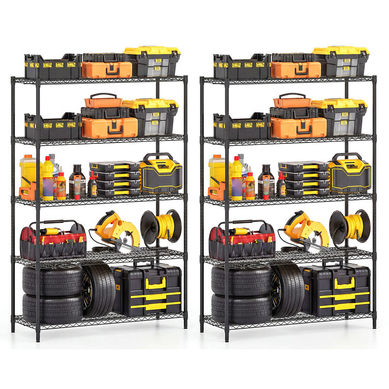 5 Tier Metal Storage Shelves Set of 2 with Adjustable V Shaped Wire Rack-Black image number 3