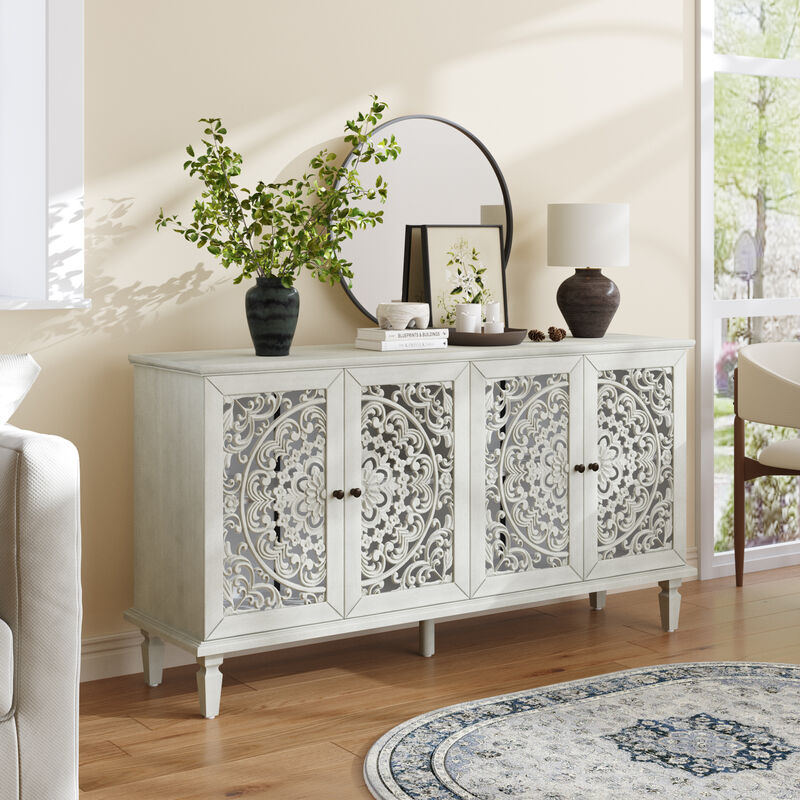 Merax Antique Solid Wood Buffet Cabinet - Floral Openwork Carvings & 65" TV Stand image number 1