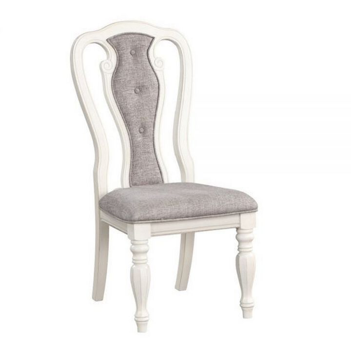 Fil 23 Inch Dining Side Chair Set of 2, Tufted Gray Fabric, Queen Anne - Benzara