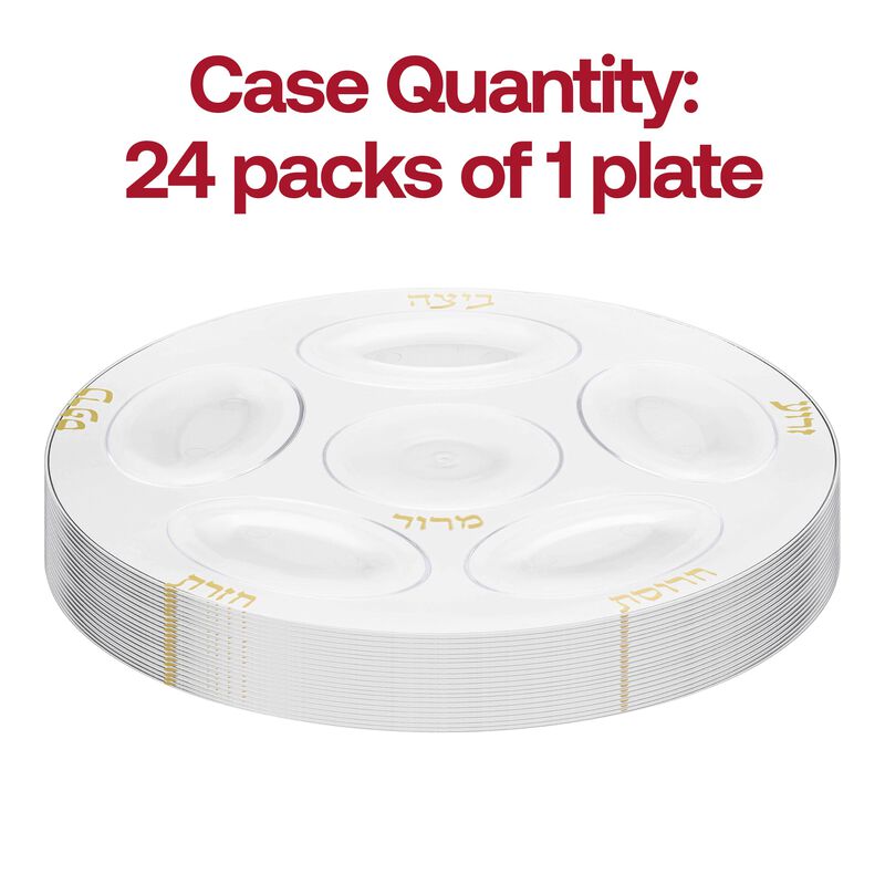 12" Clear with Gold Round Section Tray Plastic Seder Plates (24 Plates) image number 3