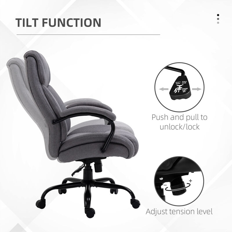Vinsetto High Back Big and Tall Executive Office Chair 484lbs with Wide Seat, Computer Desk Chair with Linen Fabric, Adjustable Height, Swivel Wheels, Light Grey image number 7