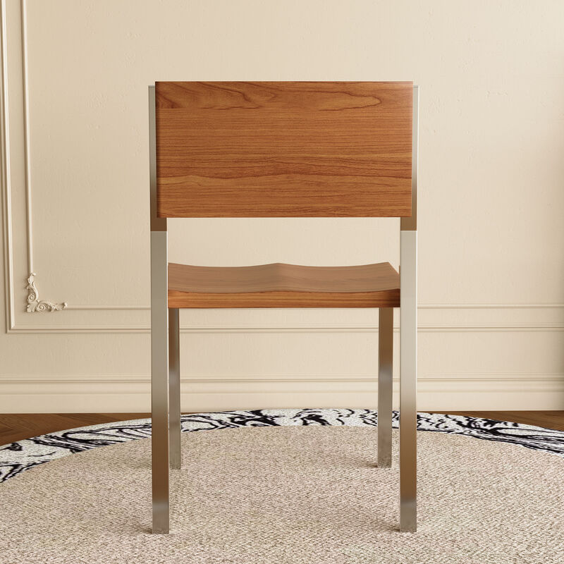 Wooden Dinning Chair with Stainless Steel Frame for Dinning Room 2-piece 17.3" Brown
