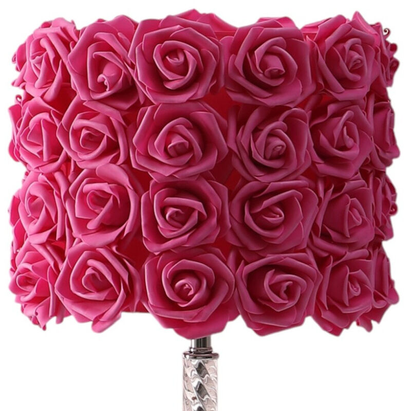 Hivvago 18" Silver Bedside Led Table Lamp With Red Flowers Drum Shade