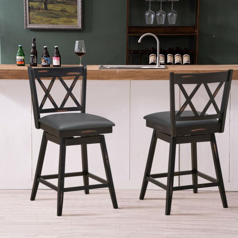 Hivvago 2 Pieces Swivel Counter Height Barstool Set with Rubber Wood Legs