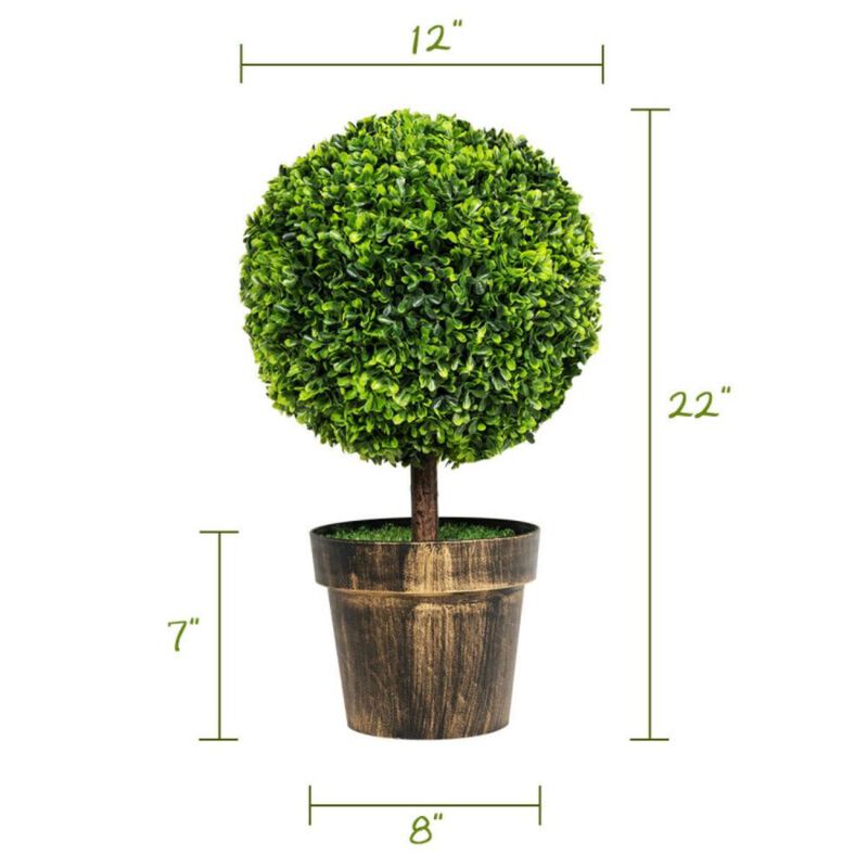 Hivvago 2 Pieces 24 Inch Artificial Boxwood Topiary Ball Tree for House and Office